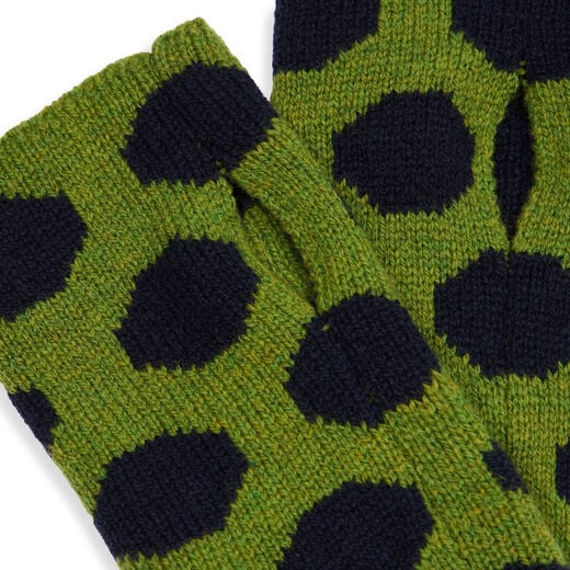 Green and blue spotty lambswool fingerless gloves
